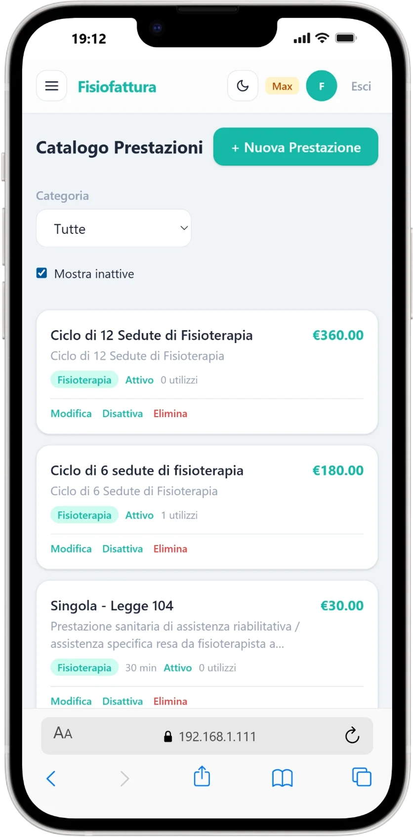 Catalogo prestazioni mobile